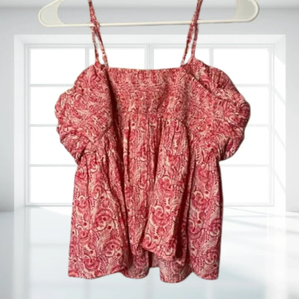 NWT J. Crew Floral Paisley Smocked Babydoll Cami Top Size 12